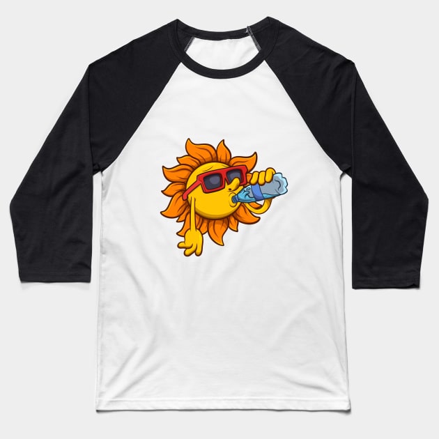 Cool Sun Character Drinking Water Baseball T-Shirt by TheMaskedTooner